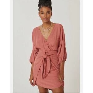 Anthropologie Puff-Sleeve Wrap Cut Out Mini Dress Size 2 or XS Pink